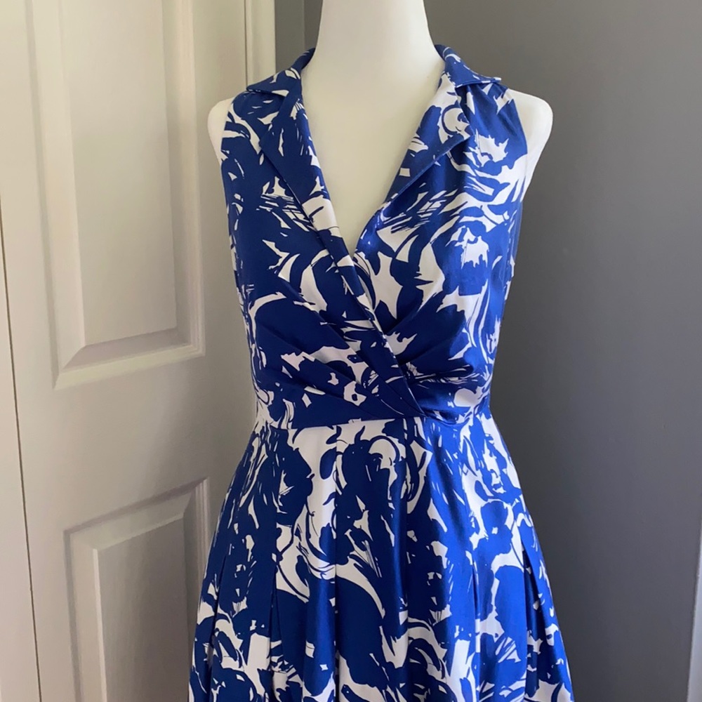 JONES NEW YORK Petite Floral Blue & White Dress